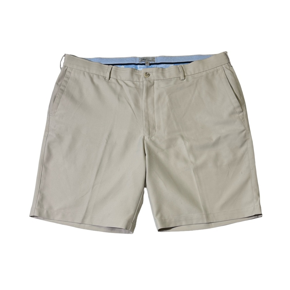 Peter Millar mens 40 cream flat front performance golf shorts EUC